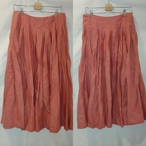 Boden Linen Pleated Midi Skirt Lydia Style Mauve Pink 10 Pockets Tea Length